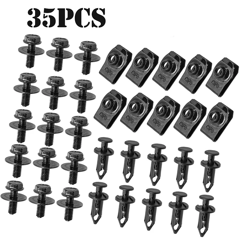 

35Pcs Metal U-Clip Retainer For Hood Guard Bolts Fitting Kit Undertray Under Engine Cover Shield Body Bolts For Nissan Qashqai