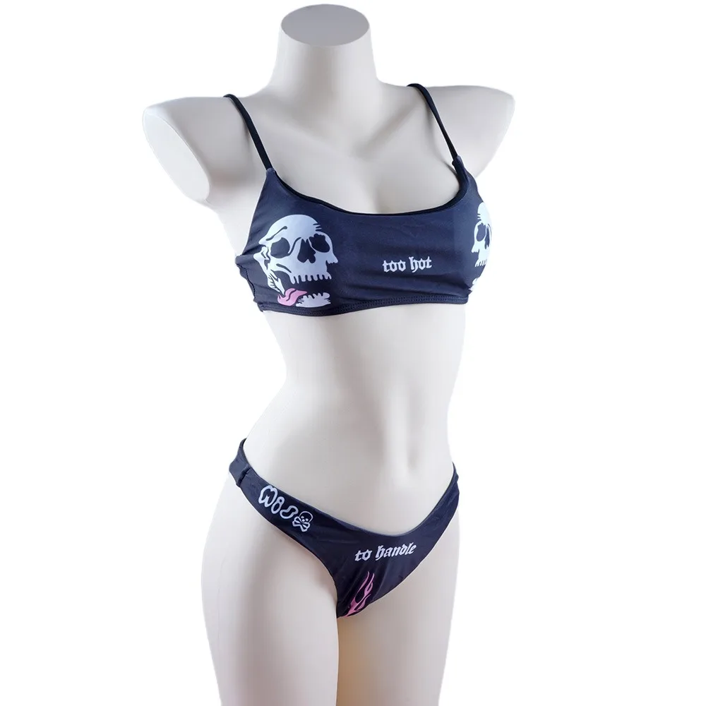 Sexy Punk Bikini 2024 Women Letters Skull Print Swimsuit Split Bathing Suit Low Waist Y2K Bikinis Sets Beach Swimwear