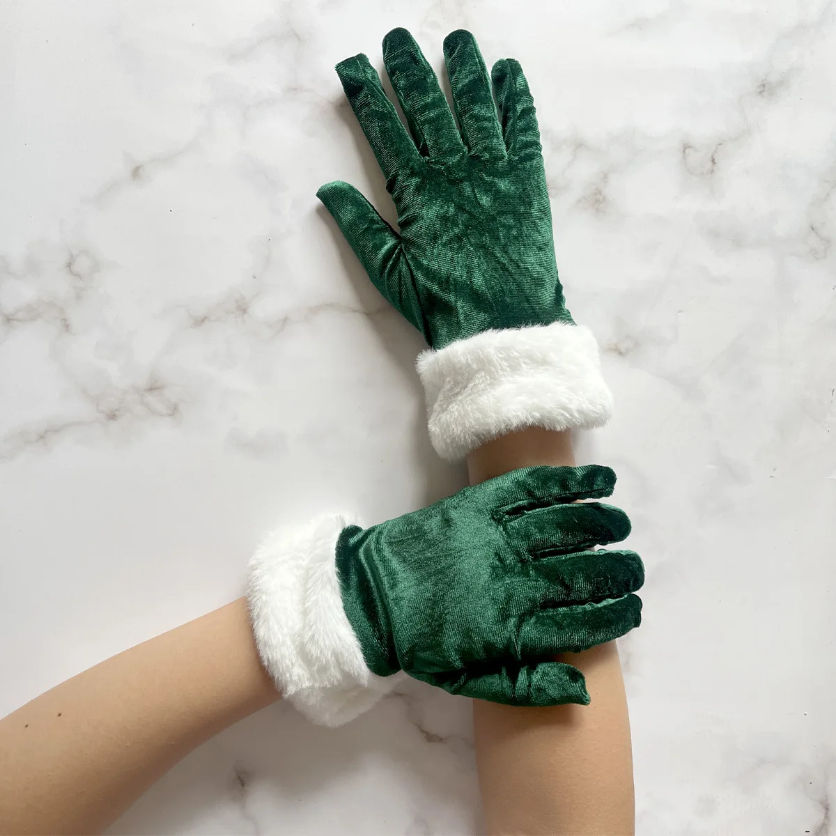 Santa Claus Gloves White Fur Fancy Dress Party Short Red Santa Full Finger Gloves Christmas Festive Costume Accessories Mittens
