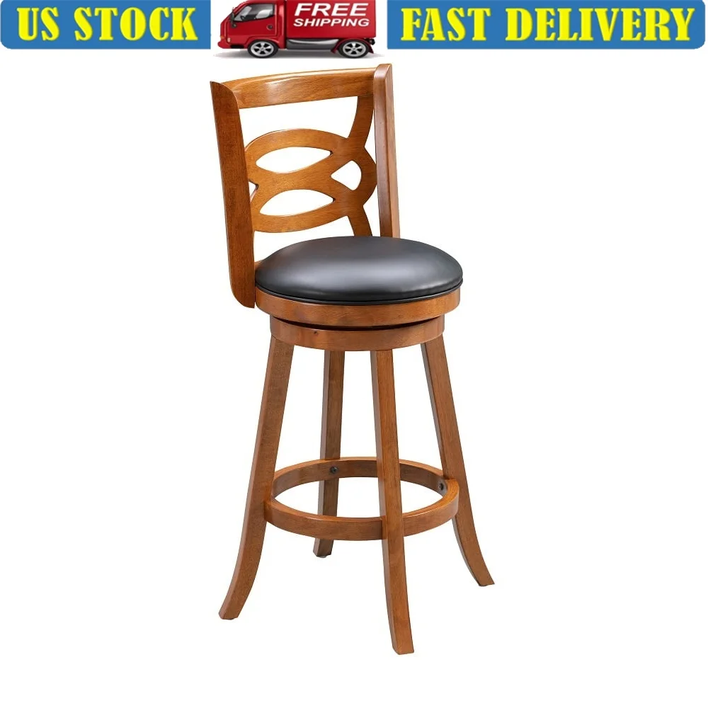 

High Back Swivel Wood Counter Stool with Durable Upholstery and 360-Degree Steel Bearing Kitchen Dining Bar Room