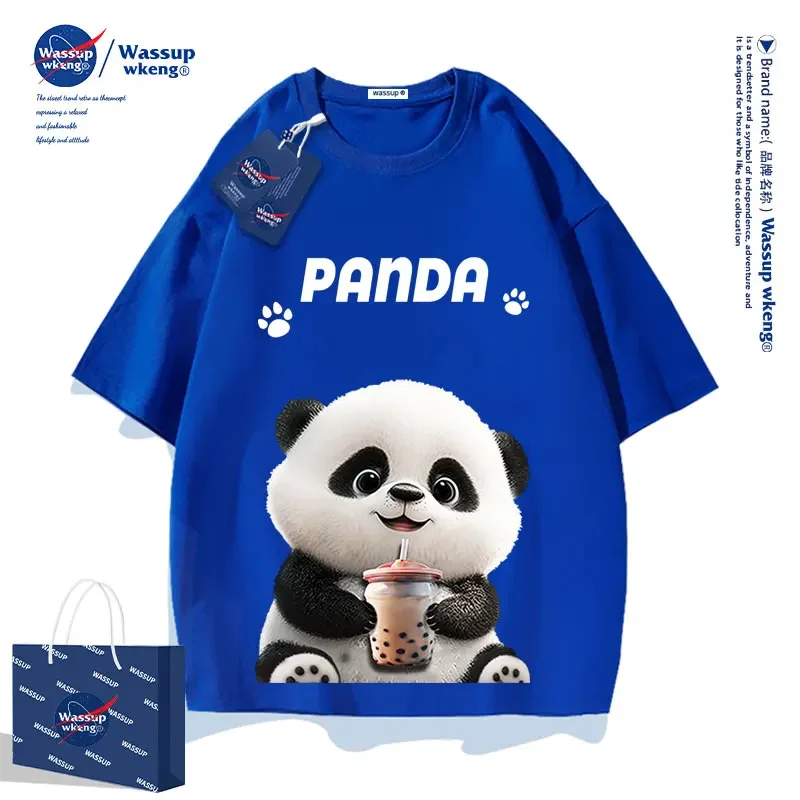 Men\'s Panda Print Short Sleeve T-Shirt Oversized Cotton Loose Top Summer Fashion Brand 2024 Men Clothing  Graphic T Shirts