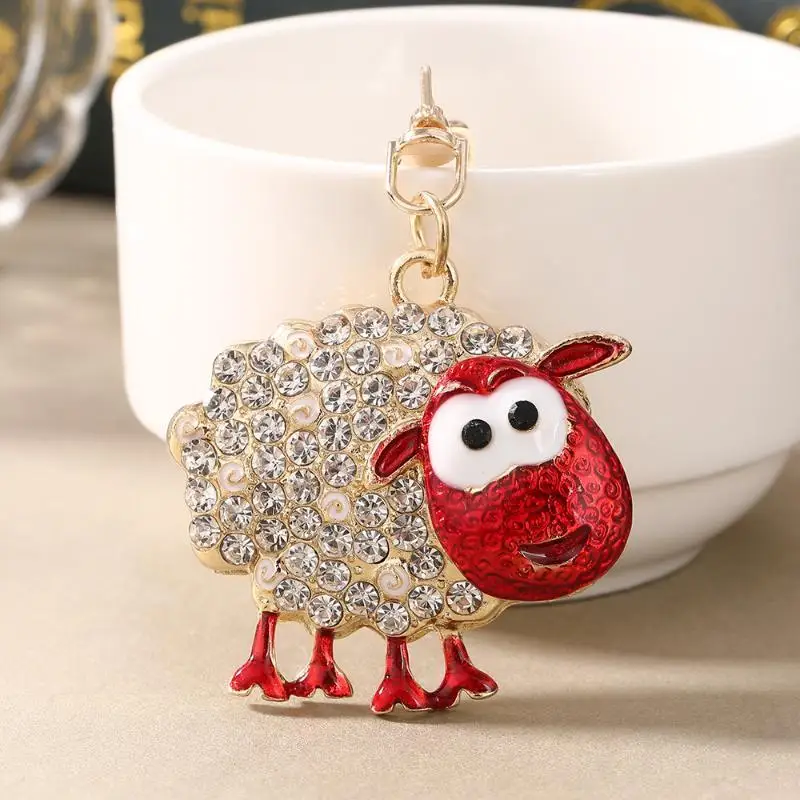 Niedlicher Strass-Schaf-Schlüsselanhänger, glänzender Kristall-Taschenanhänger, lieber Anhänger für Weihnachten, Neujahr, Geburtstagsgeschenke – Detail 4