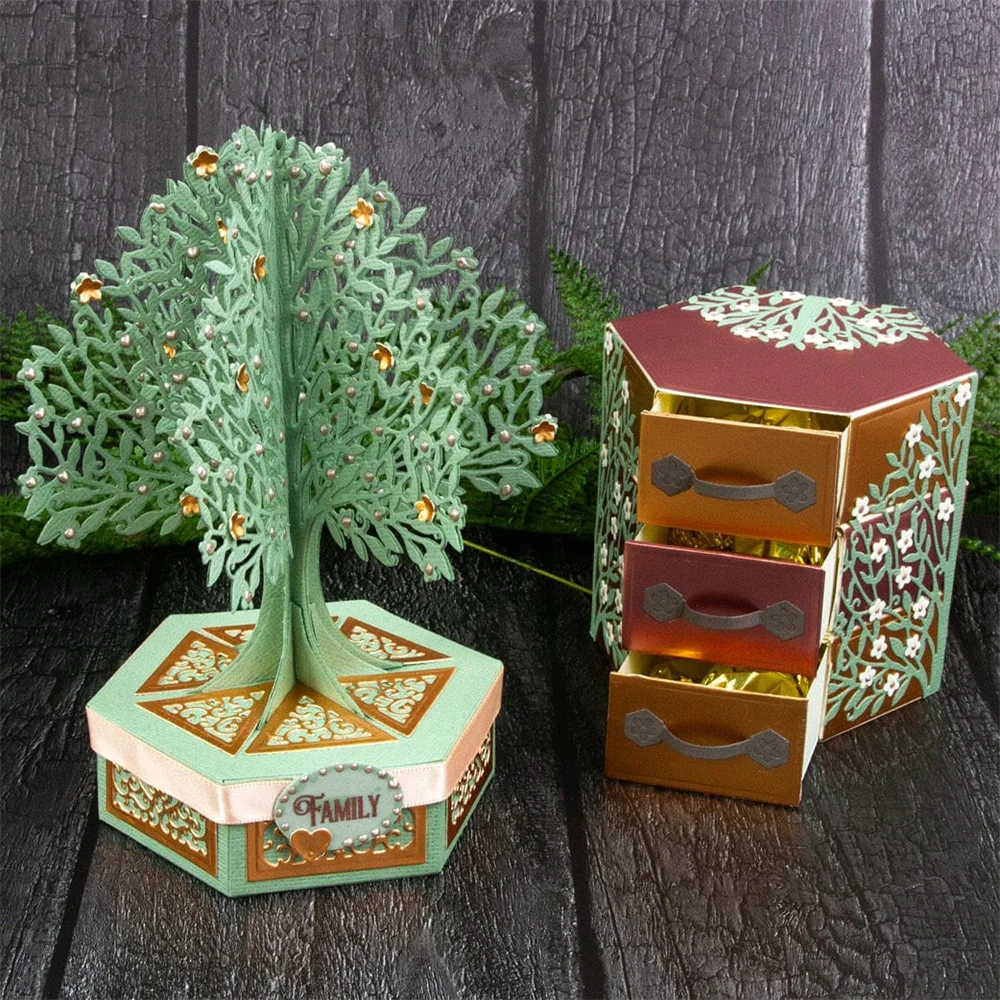 Family Tree Trinket Box Metal Cutting Dies Scrapbooking Embossed Christmas Twinkling Traditions Die DIY Handmade Album Template