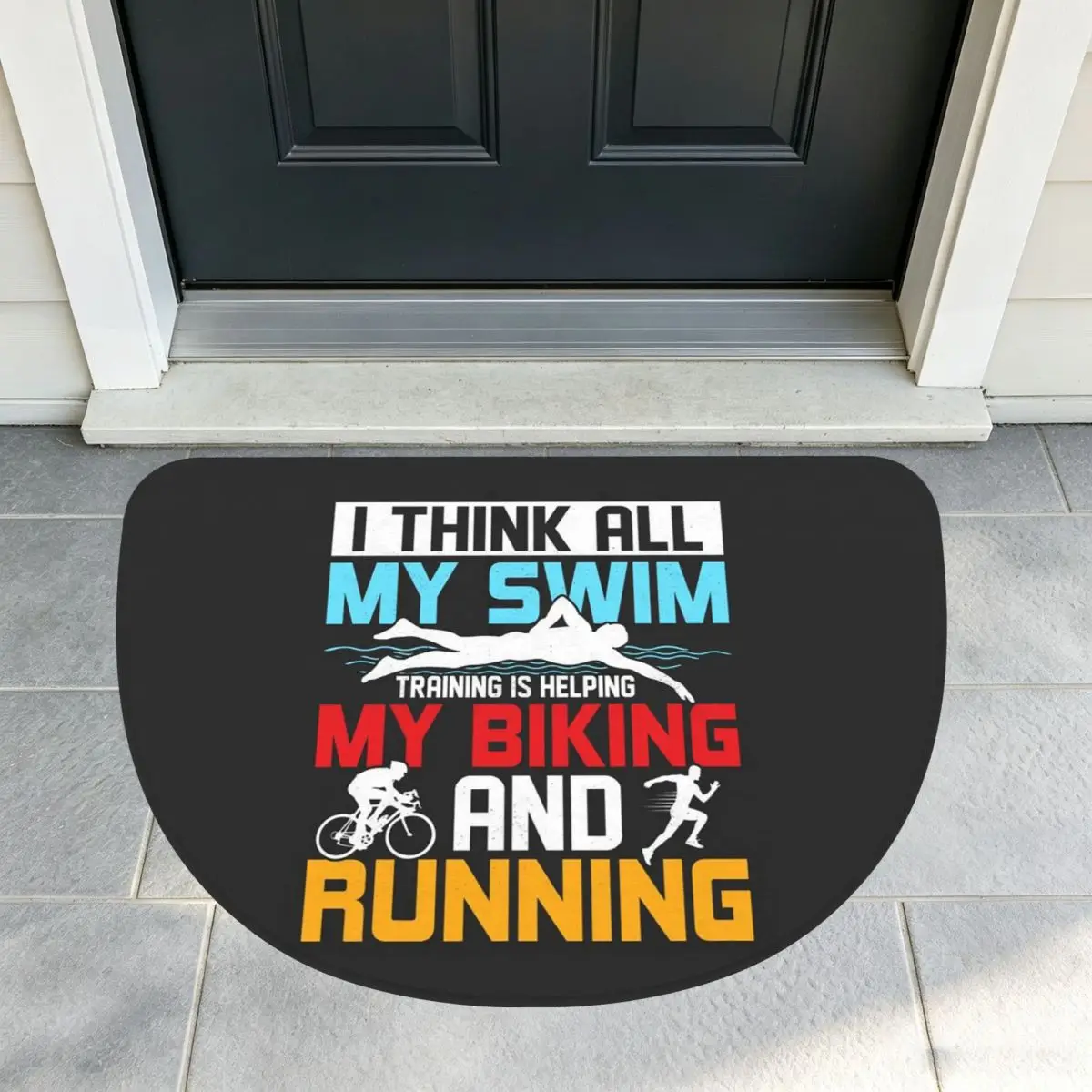Triathlon Swimming Cycling Running Soft Flannel Half Round Doormat Non Slip Bathroom Mat Absorbent Floor Carpet for Home Bedroom