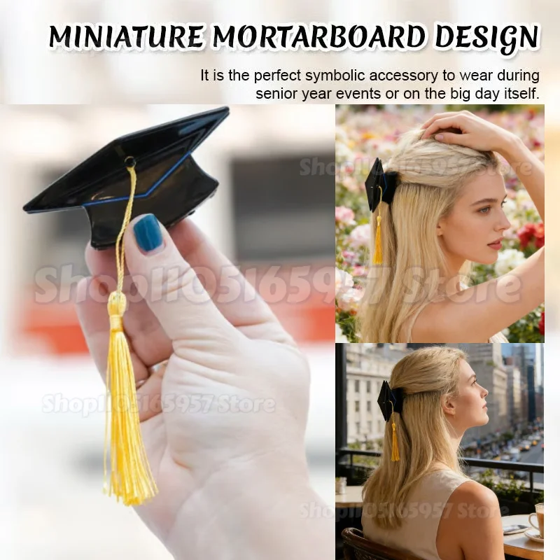 

Заколка для волос в виде выпускной шапочки с большим матовым кисточком, нескользящая, для женщин и девушек, подарок на выпускной 2026 года