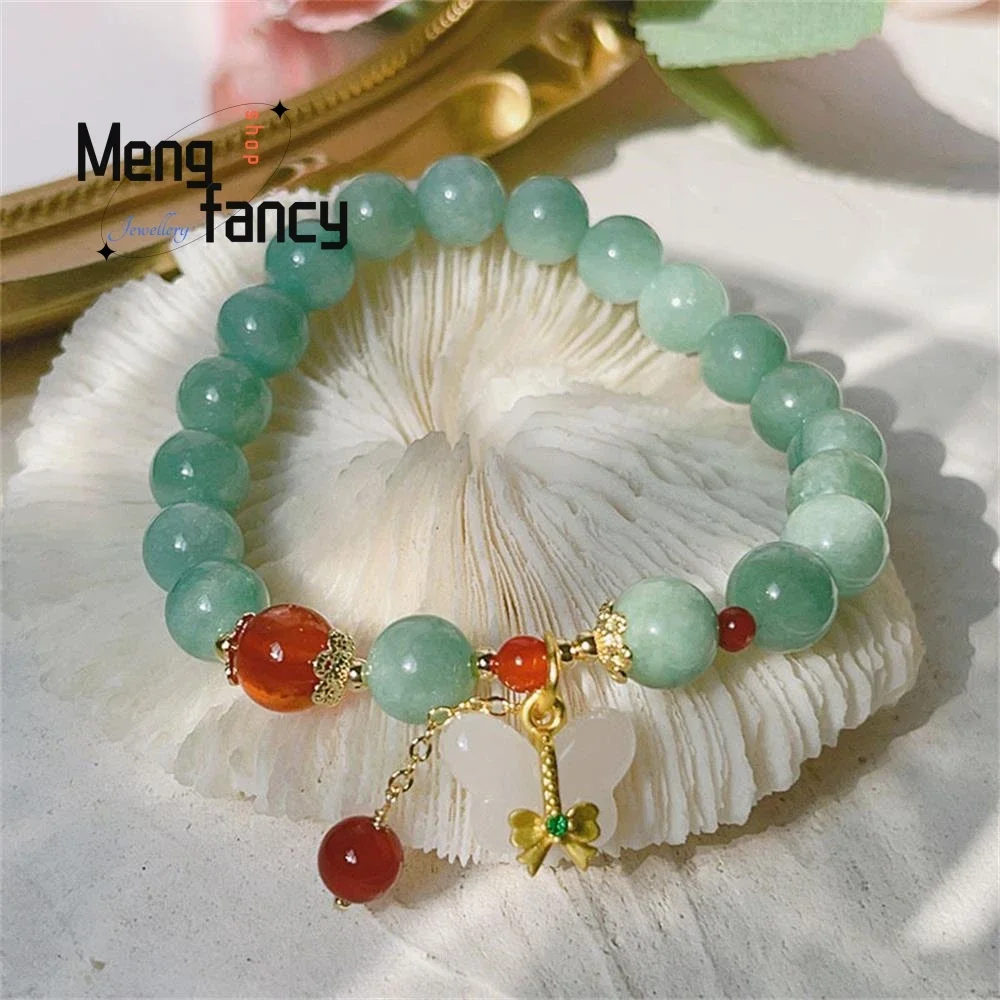 

New Vintage Butterfly Bracelet Female Artistic Temperament Green Stone Beaded Hand String Exquisite Fashion Jewelry Holiday Gift