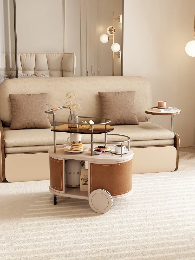 

Living Room Side Table Movable Trolley Modern Minimalist Dining Car Sofa Side Cabinet with Wheels