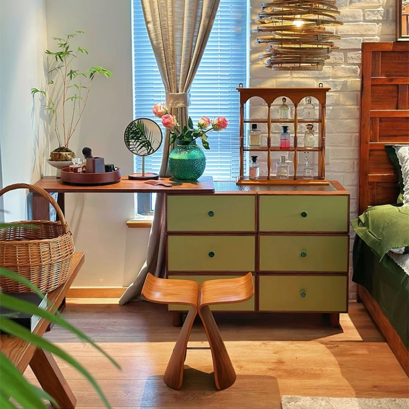 

Dresser, chest, integrated bedroom, retro solid wood medium antique green makeup table