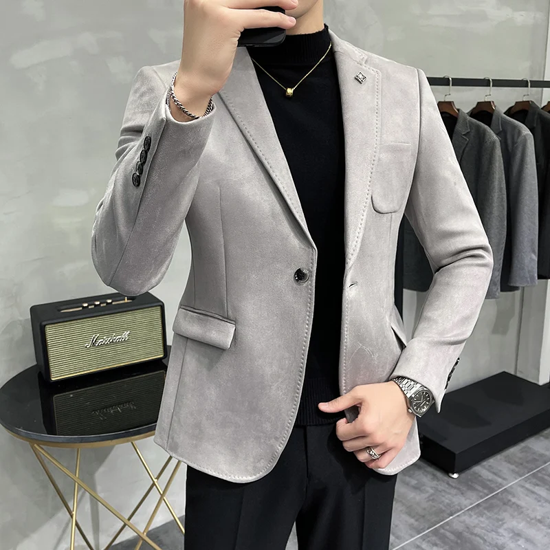 Explosive autumn and winter new suede Korean version slim suit handsome high-end