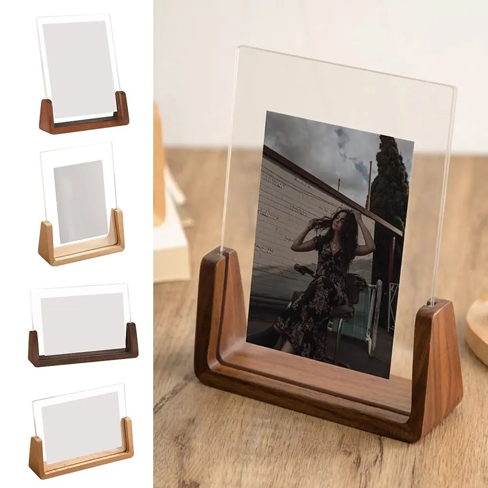 Walnut/Beech Creative Photo Frame Acrylic U Shape Transparent Frame Desktop Wood Wedding Pictures Frame Office Decor