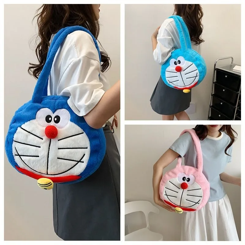 Blue Fatty Doraemon anime peripheral cartoon crossbody bag for women, skin-friendly, soft, cute and textured plush tote bag