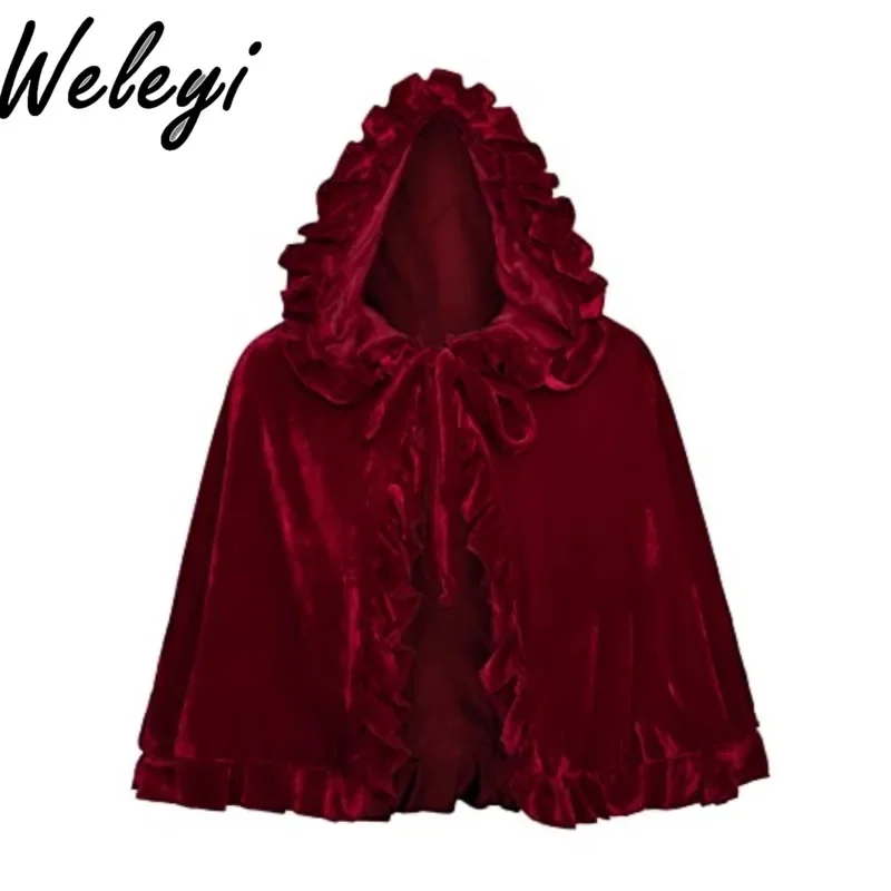 Jirai Kei Clothes Halloween Velvet Cloak Ropa Mujer 2025 Autumn and Winter Sweet Versatile New Christmas Short Shawl Hooded Cape