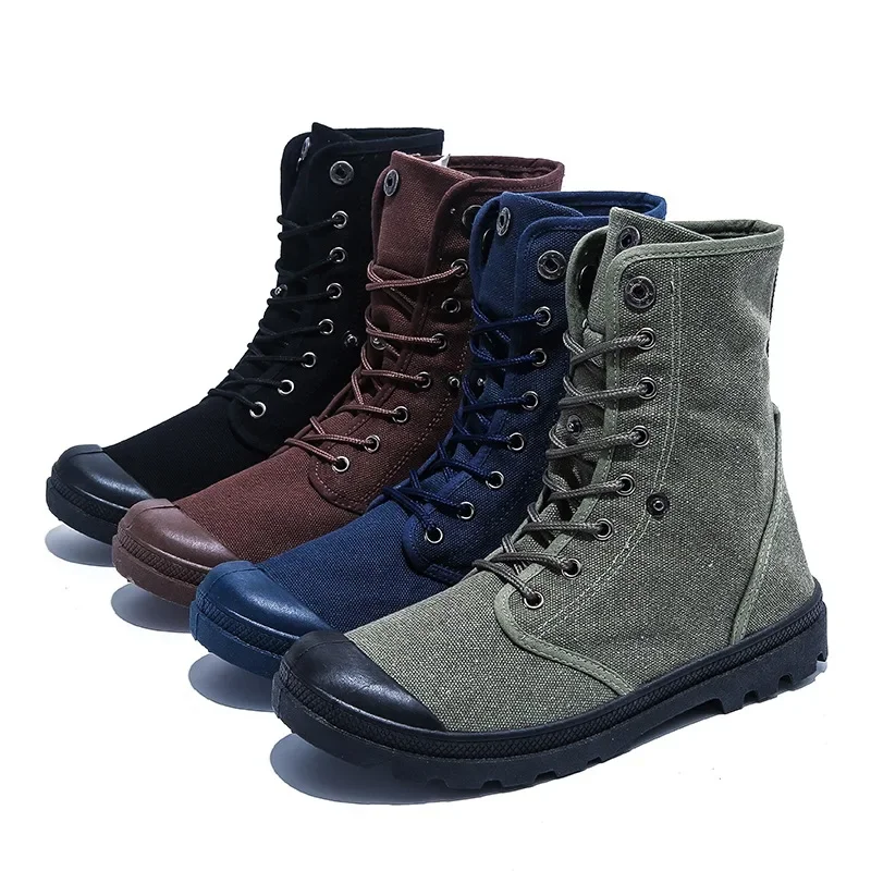 

Spring Autumn Cloth Shoes Mens Single Boots Flat Non-slip Street Style High top Male Footwear Black Green Blue Plus Size 45