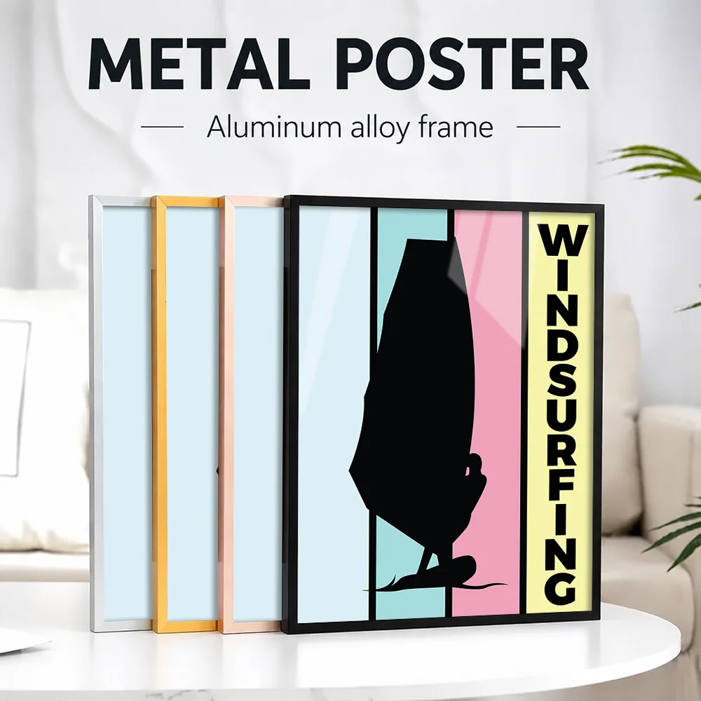 Windsurfing Sport Metal Poster With Aluminum Alloy Frame Personalized Photo Coastal Wave Style Wall Art For Bedroom Rider Gift