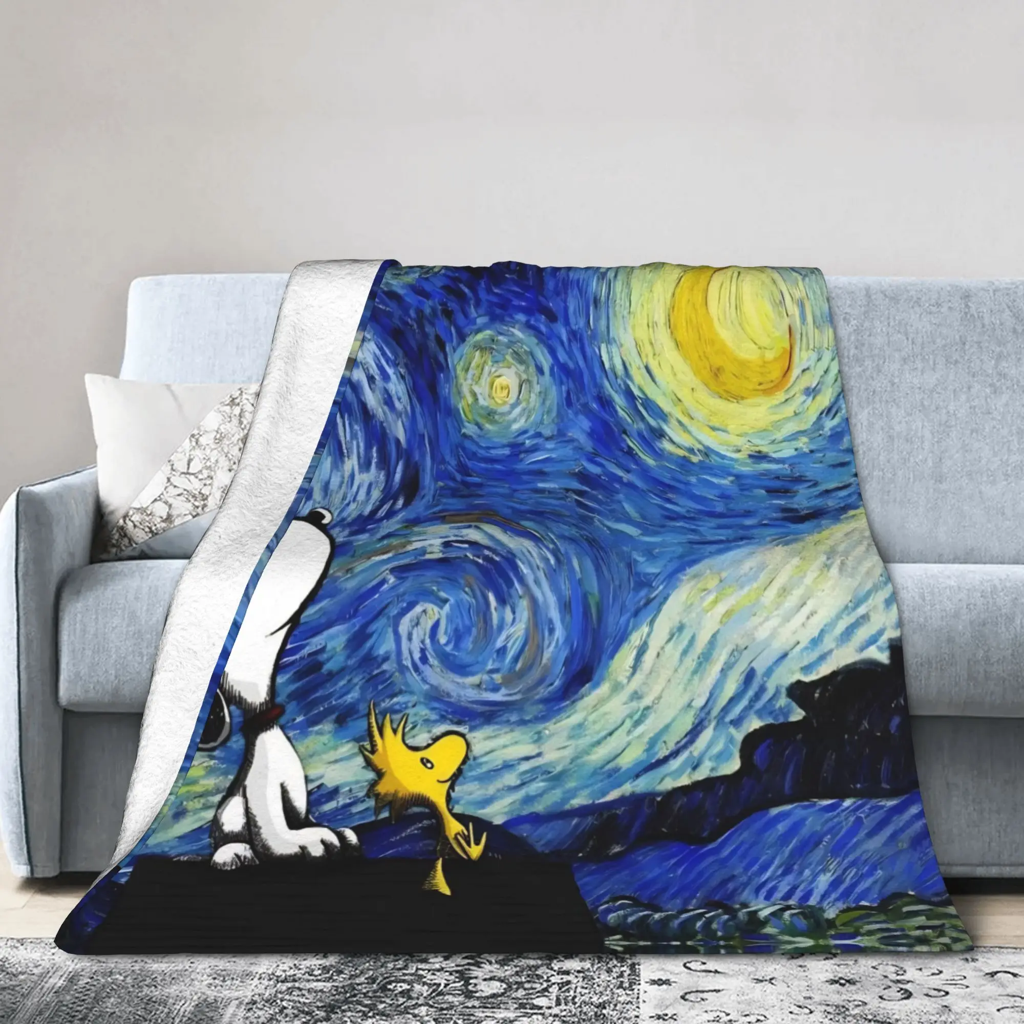 Starry Night S-Snoopys Cartoon Blanket  Flannel Vintage Soft Throw Blankets for Bedspread Textile Decor