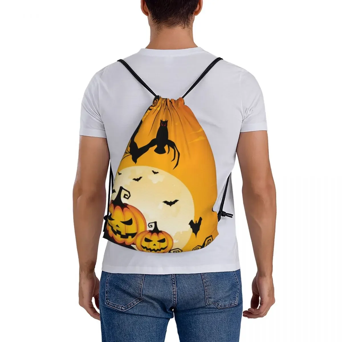 Mochilas de calabaza de Halloween, bolsas con cordón portátiles a la moda, paquete con cordón, zapatos de bolsillo, bolsa para libros para hombre, mujer, estudiantes