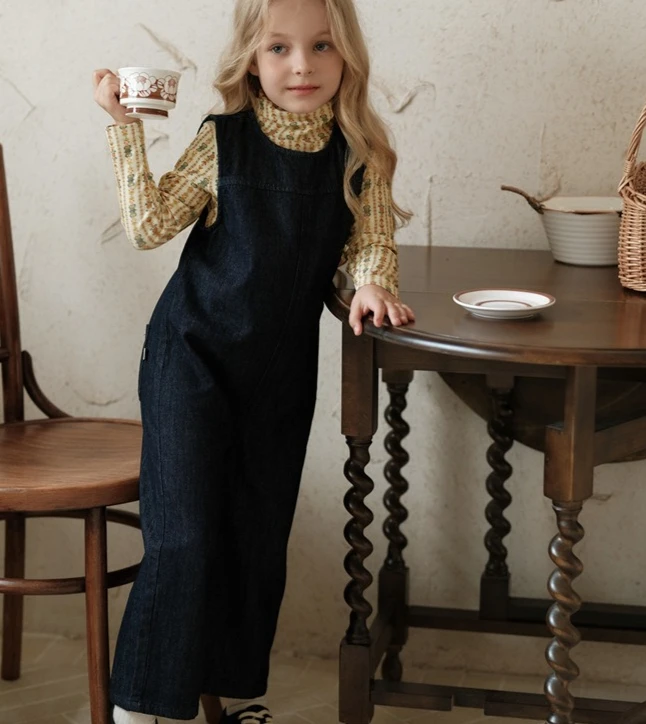 2026 Spring and Autumn Children Forest Style Strap Pants Japanese Boys and Girls Loose Straight Work Pants