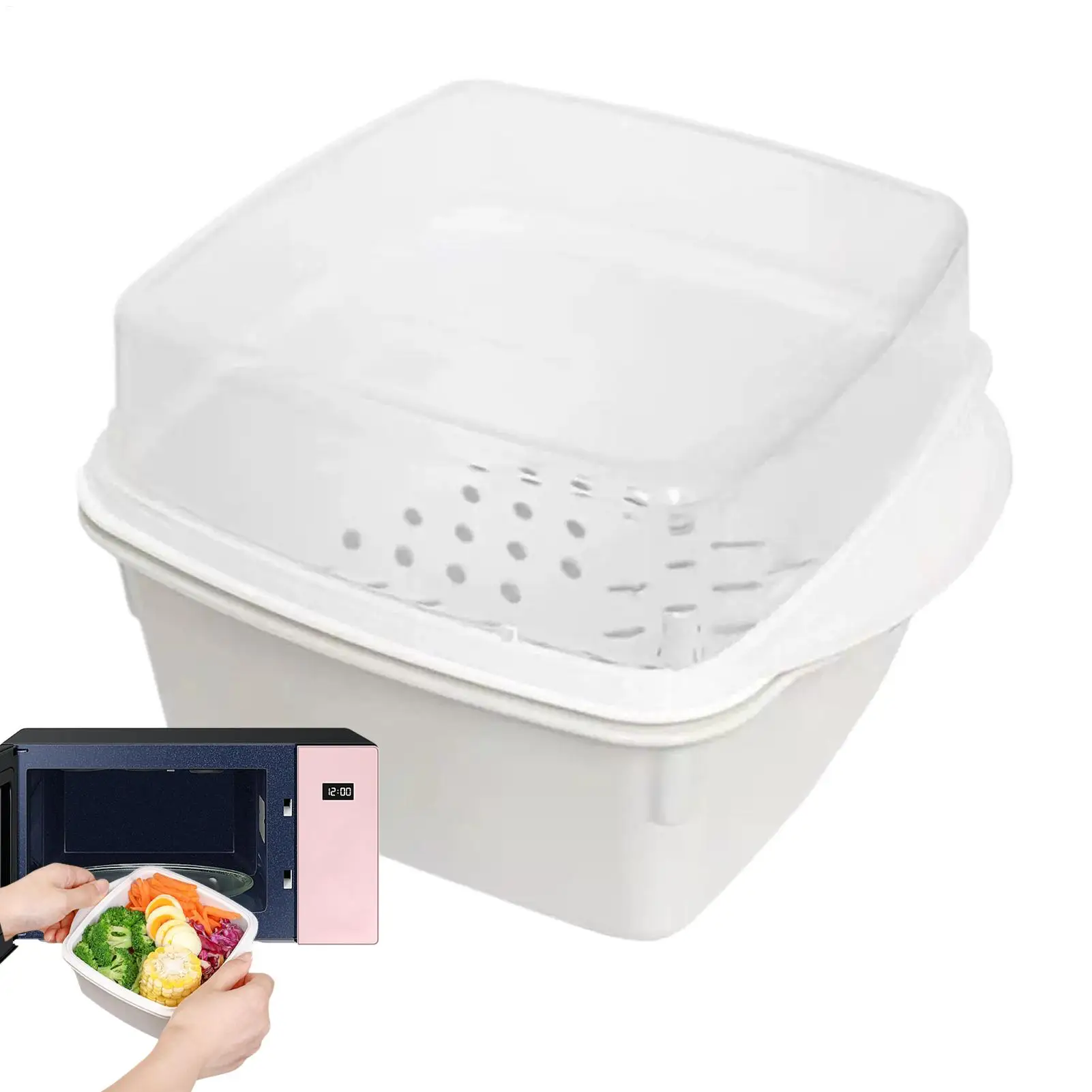 Microwave Steamer Cooker Household Kitchen Versatile Food Container for Vegetables Fish Steamed Bun Dumpling Rice Meal Prep
