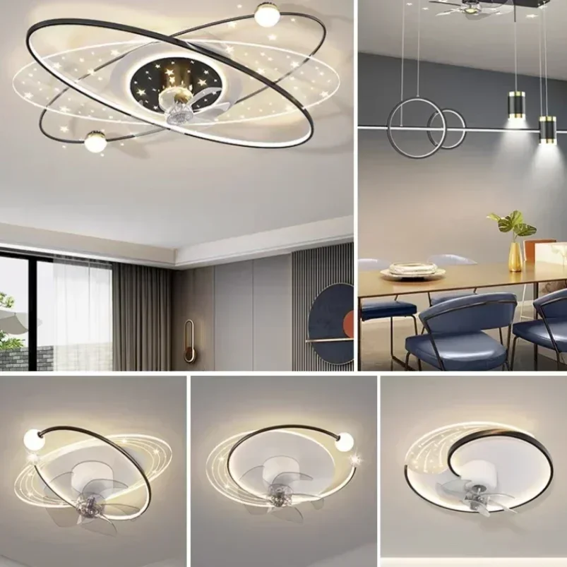 2025 Living Room Ceiling Fan Light Led Shake Head Electric Fan Pendant Lamp Stars Sky Bedroom Intelligent Remote Control Pendant