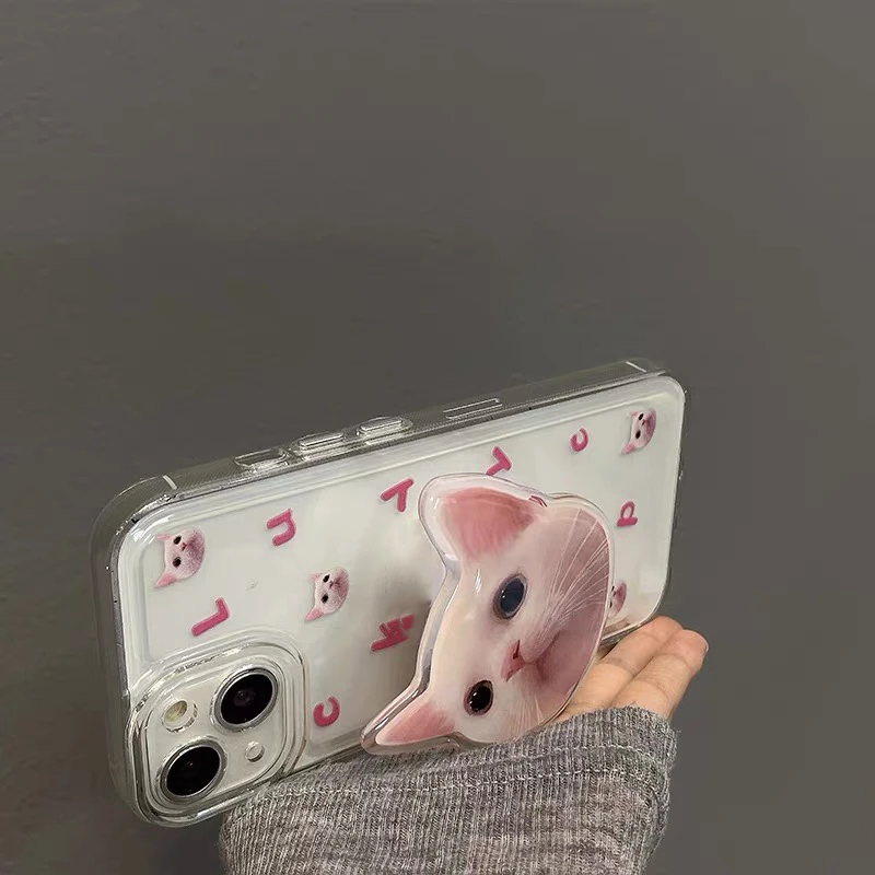 Cute 3D Funny Cat Phone Stand Griptok Support for IPhone 17 Samsung S25 Grip Tok Folding Finger Holder Socket Bracket