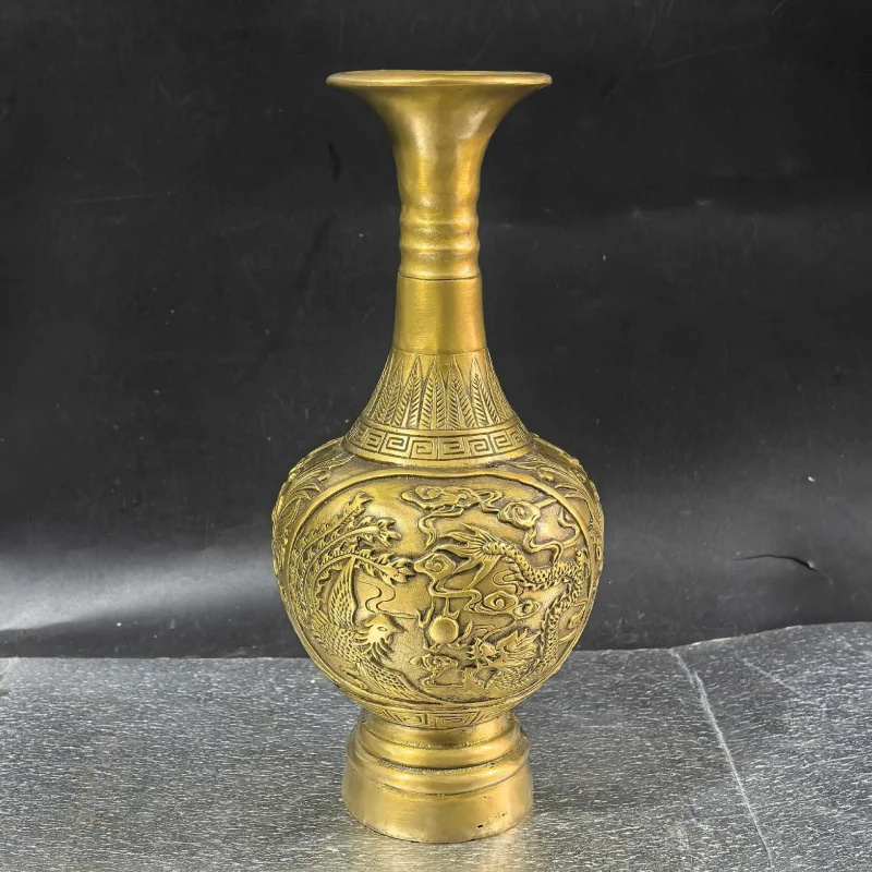 Copper Dragon and Phoenix Ornament , Long-necked Vase, Home Desktop Decoration, Gift Craft