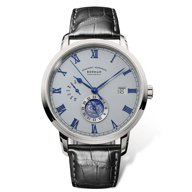 ساعة بورمان أوتوماتيكية للرجال 42 ملم ساعة يد ميكانيكية 5 بار مقاومة للماء ياقوت مضيئة تاريخ الأسبوع 24 ساعة