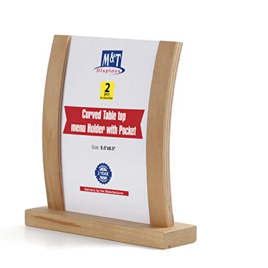 

Настольный изогнутый деревянный держатель для меню в деревенском стиле, 5,5x8,5 дюймов, из натурального дерева, подставка-держатель для вывесок на стол для ресторанов и кухонь