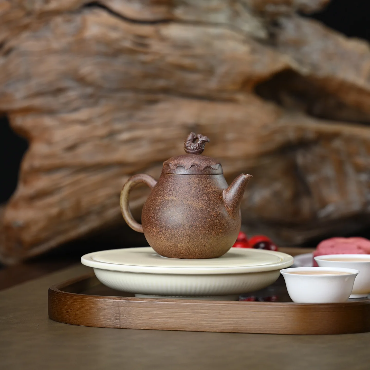 Original High-Temperature Clay Pure Handmade Lotus Rhythm National Style Practical Yixing Zisha Teapot Kung Fu Brewing Pot Tea