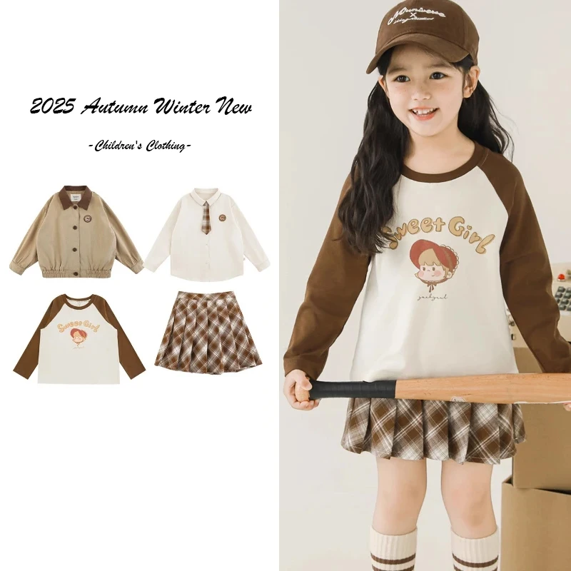 

2025 Autumn Winter Retro Jacket Autumn Shirt Plaid Pleated Skirt Fashion Children's Clothing Trend Series Children's Clothing