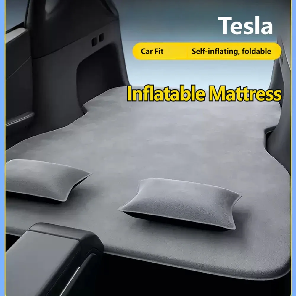 For Tesla Model 3 Inflatable Mattress Outdoor Camping Deer Skin Suede Fabric Car Travel Bed Gift Inflatable Pump