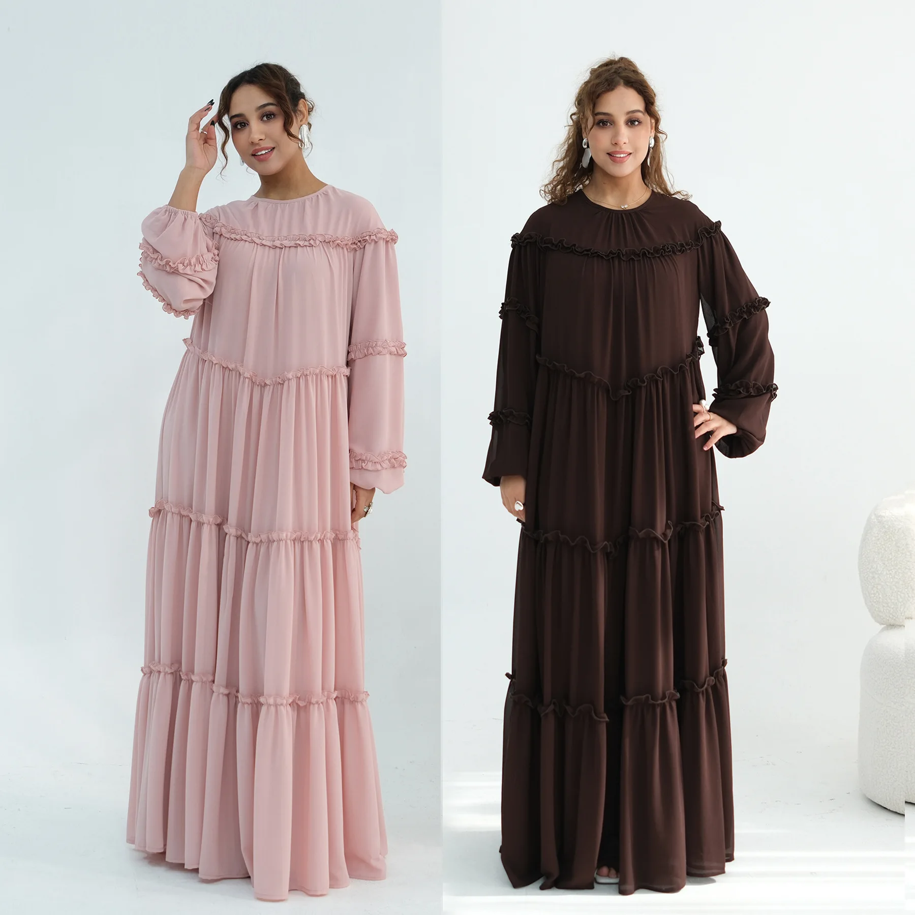 

Fashion Women Ruffles Long Dress Muslim Abaya Dubai Kaftan Double Layer Evening Party Dresses Ramadan Eid Kebaya Caftan Vestidos