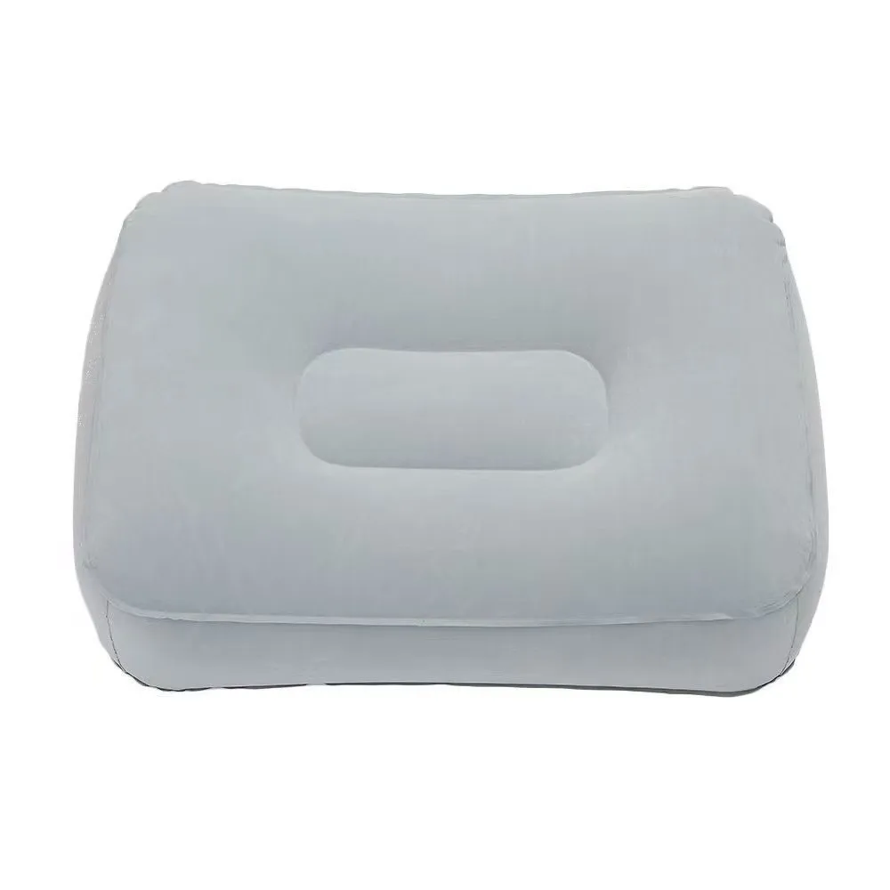 Press Inflatable Foot Rest Pillow, Portable Travel Flocked Cushion, Adjustable Height Leg Rest for Airplane Travel