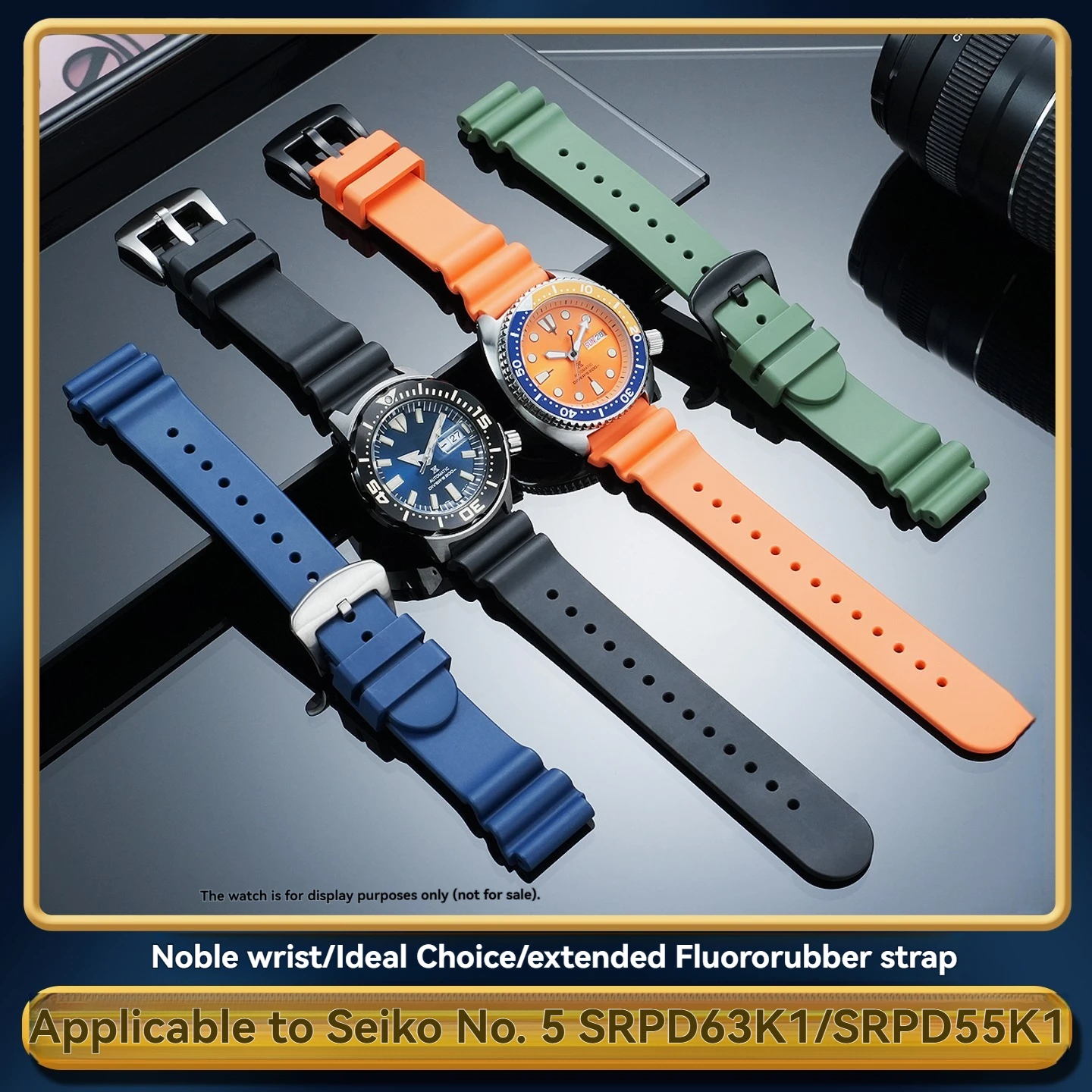 Suitable for SEIKO Seiko No. 5 red Tooth water Ghost fluorine rubber watch strap male SRP601J1 B53 599J1 extended watchband