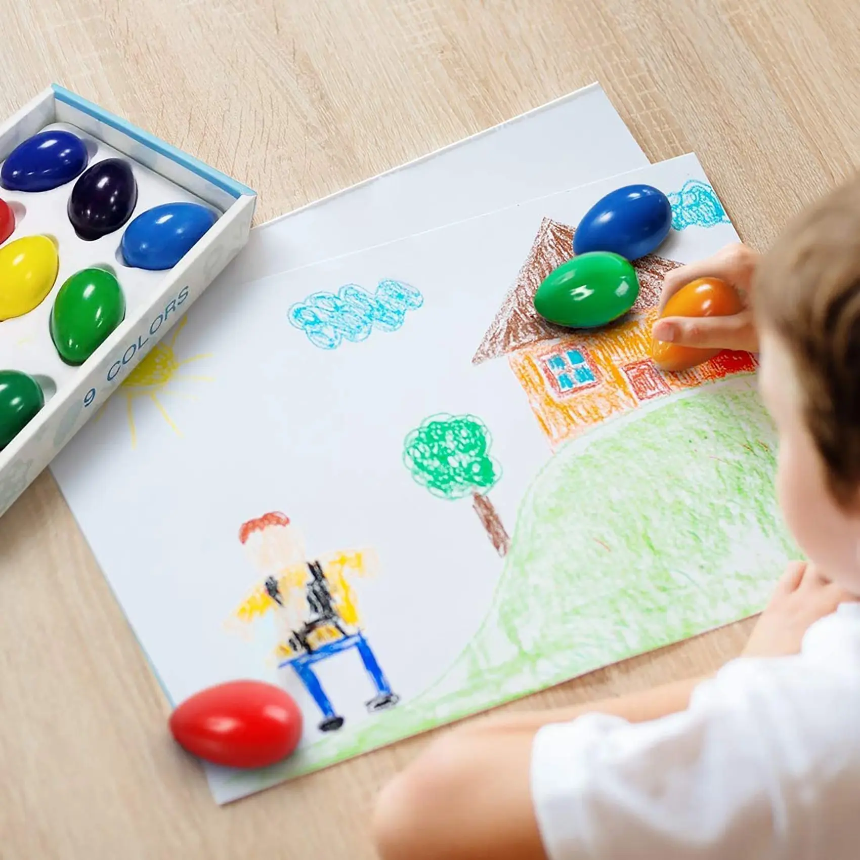 

Crayons For Toddlers, Palm Grip Crayons For Kids,9 Colors Crayons Non Toxic Paint Crayons Egg Washable Sticks Stackable Toys For