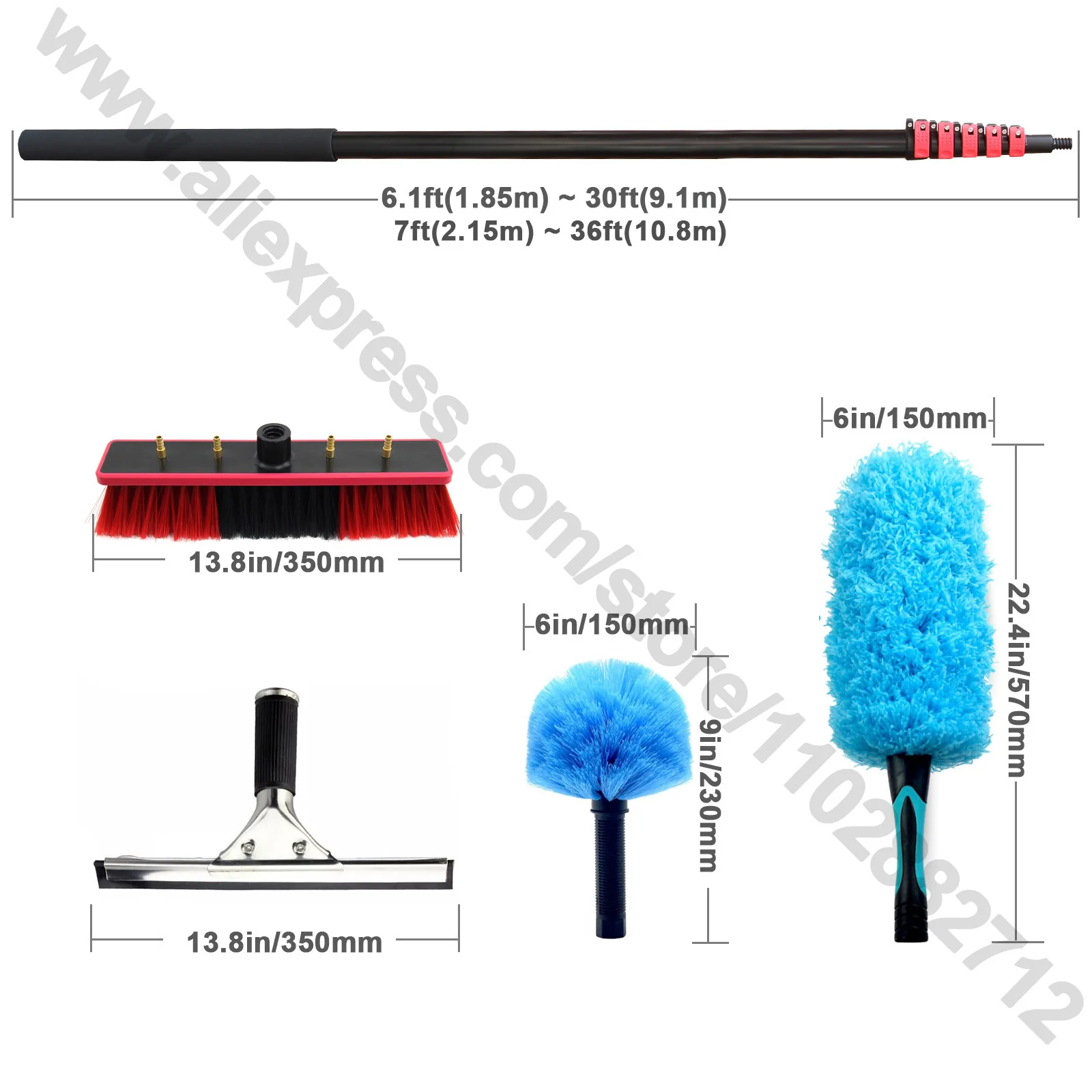 Water Fed Pole System 30/36ft Extension High Reach Window Cleaning Ceiling Duster Cobweb Kit For Household Telescopic  Tool