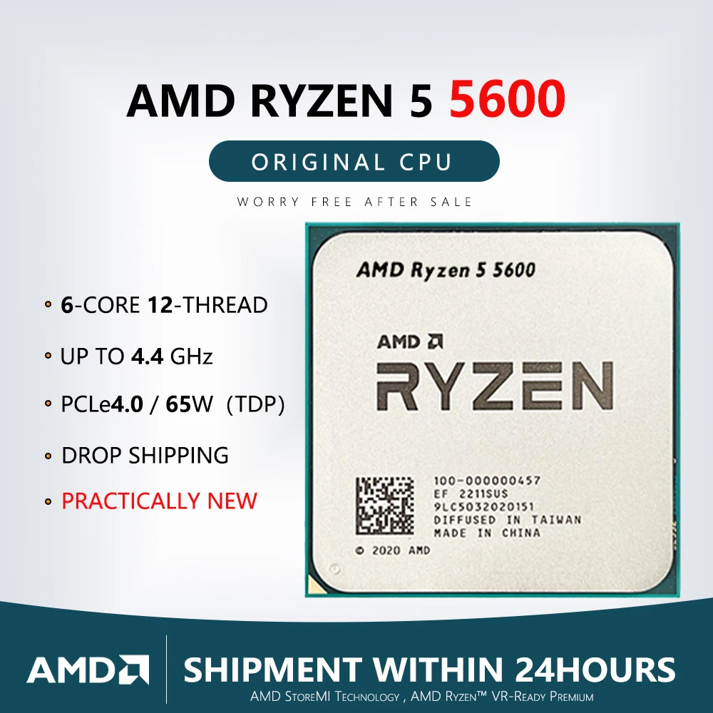 Процессор AMD Ryzen 5 5600, 7 нм, 6 ядер, 12 ядер, база 3,5 ГГц, усиление 4,4 ГГц, 65 Вт, R7, разблокированный настольный процессор, охладитель не входит в комплект