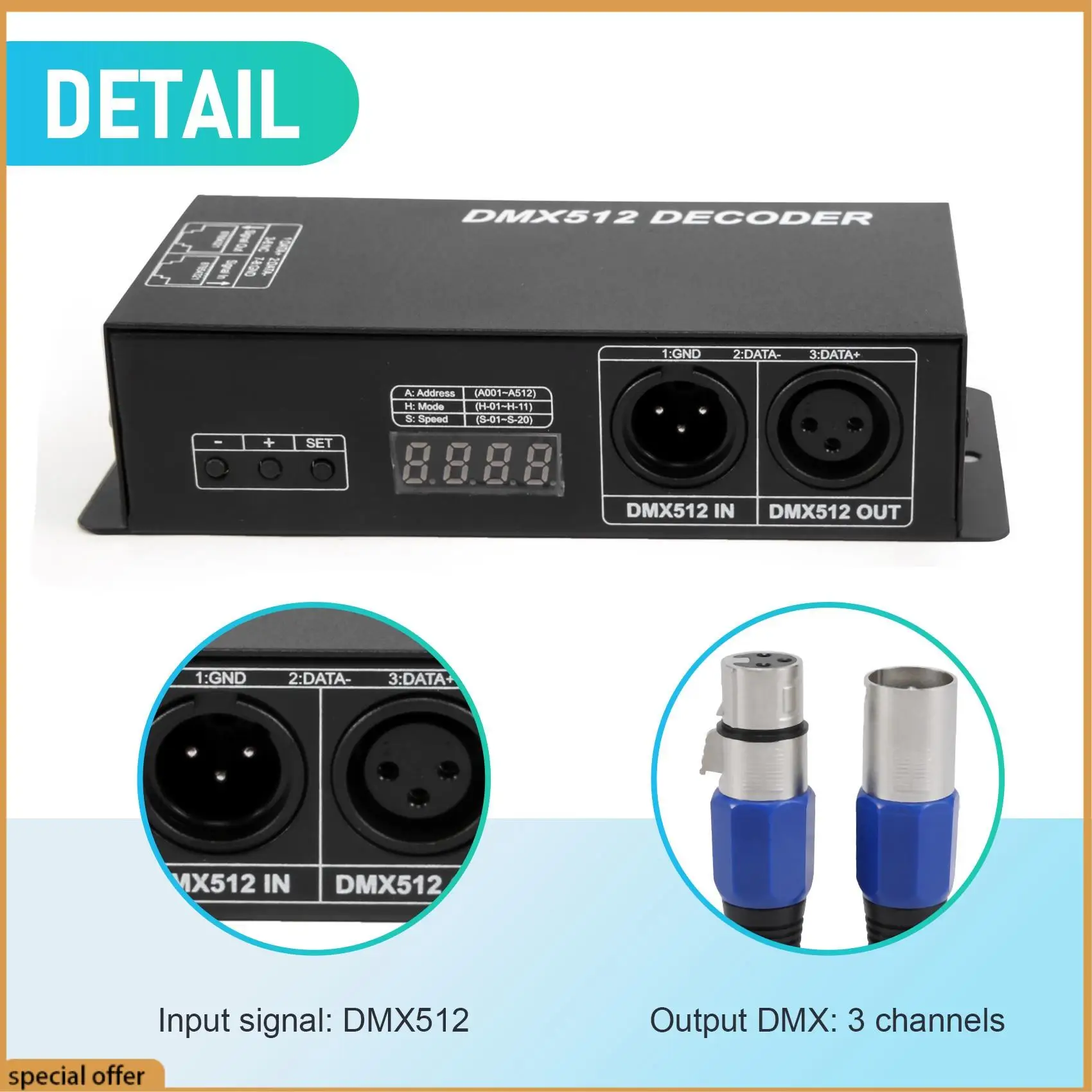 A68Z Controller LED Dmx ad alta potenza LED DMX 512 Driver dimmer decodificatore DC12V-24V per striscia o luci LED RGB (3 canali)