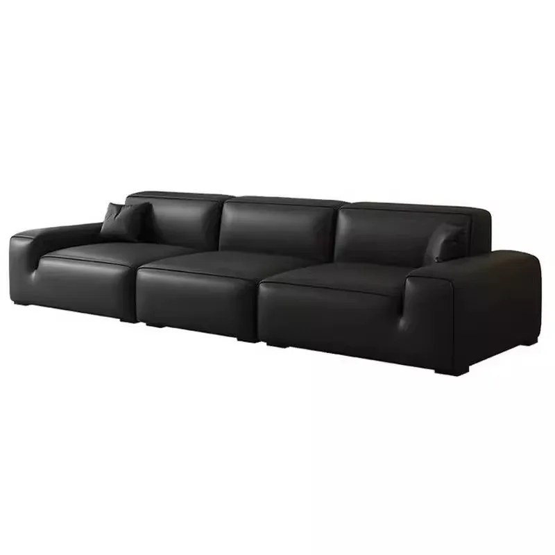 

Итальянский минималистичный кожаный диван с блоком тофу, простой современный большой сидящий глубокий прямой ряд, большой черный коровий серый комбинированный диван для гостиной