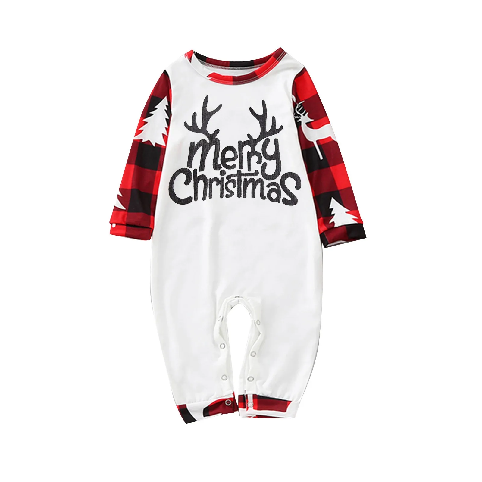 Christmas Pajamas Adult Kid Family Matching Outfits Cute Antlers Letter Print Pajamas Plaid Long Sleeves Soft Xmas Pajamas Gift