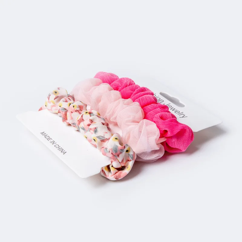 3pcs Fashion Chiffon Yarn Scrunchies Summer Print Rubber Band Hairband for Women Girls Ponytail Elastic Hair Rope Headband Gifts