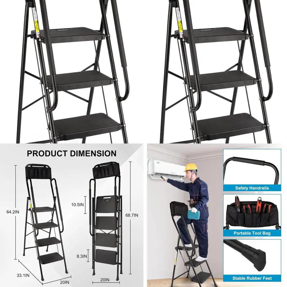 

Компактная 4-ступенчатая лестница с грузоподъемностью 227 кг, складная стремянка с сумкой для инструментов, легкая лестница для хранения, многофункциональная для дома