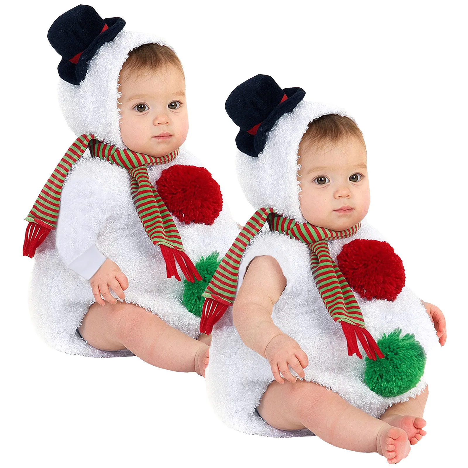 2024 winter Infant Baby Boys Girls Long Sleeve Christmas Xmas Cosplay Costume Snowman Fleece Hoodie Romper Jumpsuit+Scarf Set