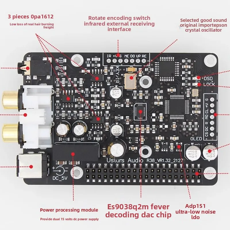 Picture 3: R38h Raspberry Pi, expansion board DAC decoding board 4B 3B IIS 768KHz DSD512 hard solution