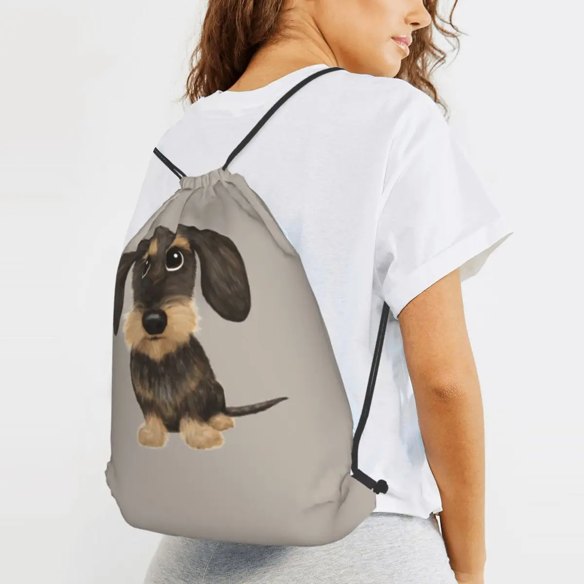 

Wirehaired Dachshund Backpacks Casual Drawstring Bags Sports Bag Book Bags for Travel Students