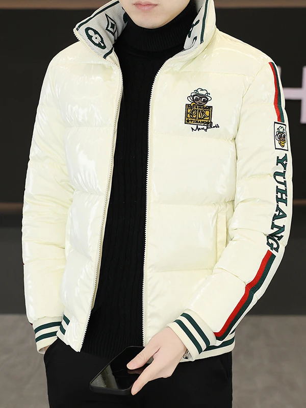 

Модная хлопковая куртка с воротником для мужчин и молодежи, зимняя, новая модная модель, с цветными блоками, полосками и вышивкой, теплая хлопковая верхняя одежда, универсальная