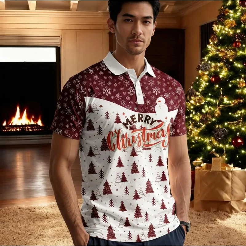 Men Women Christmas Print Polo Shirt Oversized Adult Kids Holiday Casual Cool Unisex Shirt Party Daily Men's Top