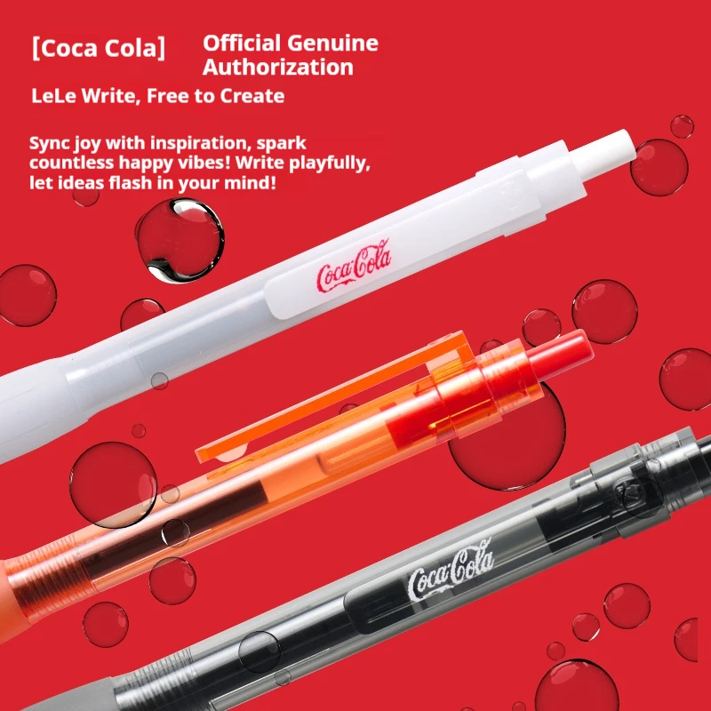 KACO Coca Cola Co Branded Gel Pen 3pcs/Set 0.5 Black Speed Drying Large Capacity 800M Ultra Long Smooth Writing Cute Pattern