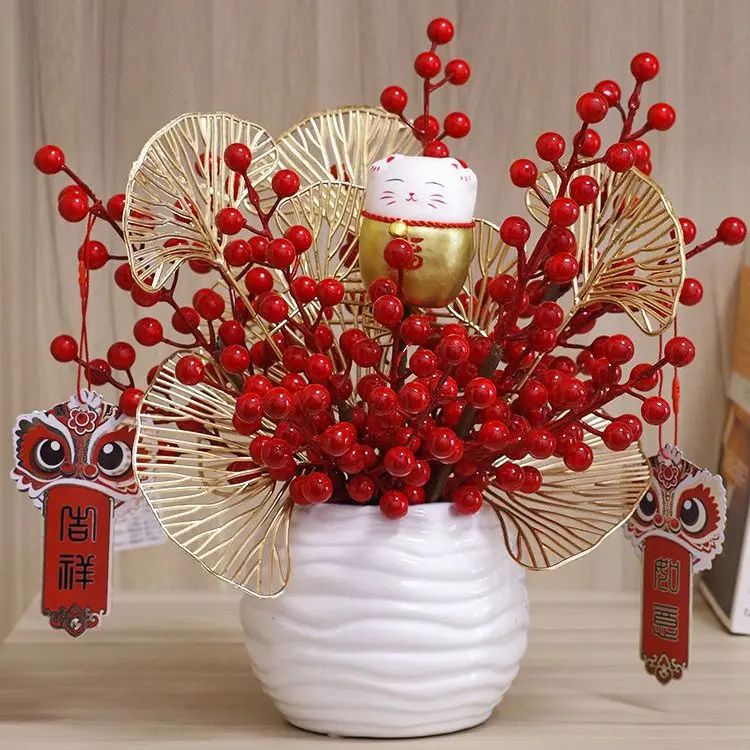 Imagem -04 - Chinês Red Fortune Vaso de Cerâmica Fruit Simulation Flower Grupo Home Living Room Porch Mobiliário Artesanato Abertura Decoração do Casamento