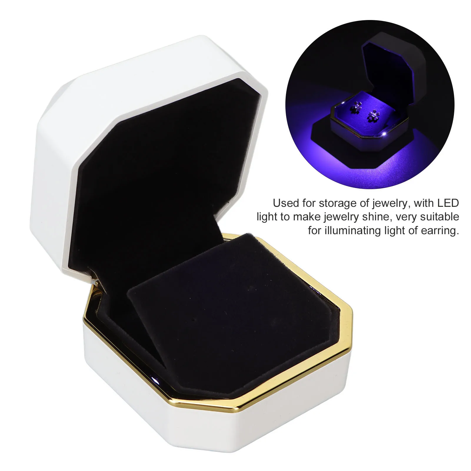 Earring Gift Box Jewelry Display Case LED Lighted Jewelry Gift Box Earring Ear Stud Display Case for Proposal Engagement Wedding