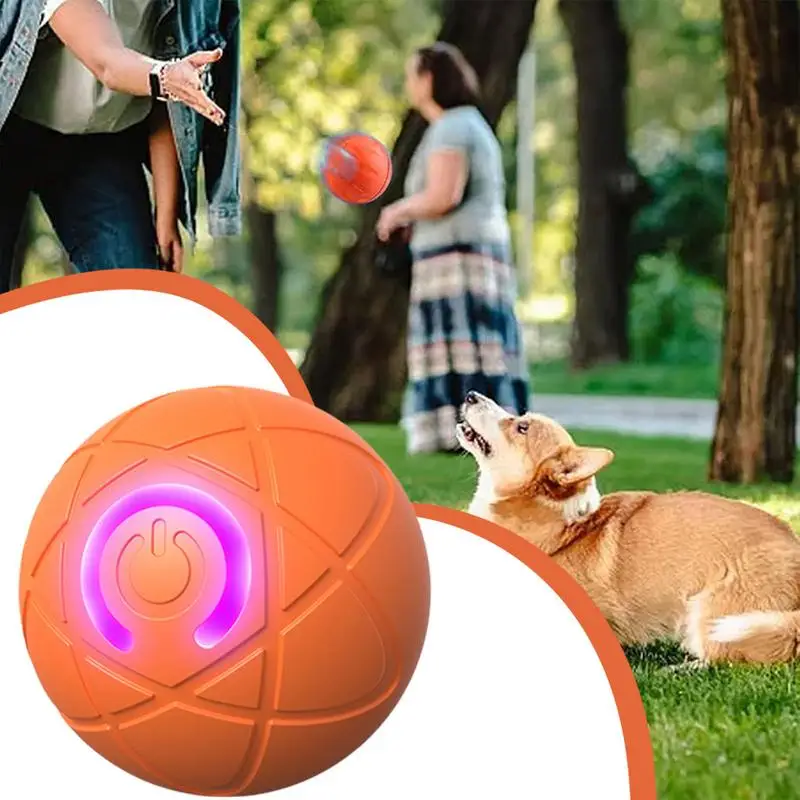 Interactive Rolling Dog Ball Puppy Rocking Ball Toy Rechargeable Dog Interactive Toys Dog Ball with LED Light Automatic Moving